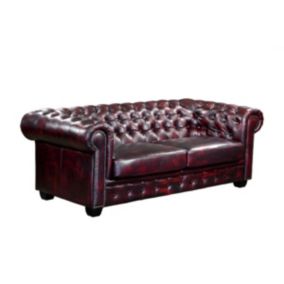 Canapé chesterfield 3 places BRENTON 100% cuir de buffle - Bordeaux