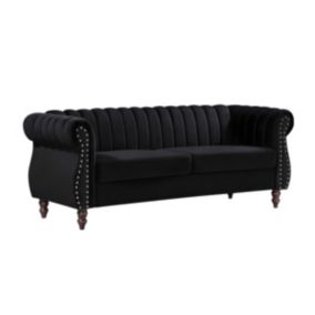 Canapé chesterfield 3 places en velours noir TRUMBO