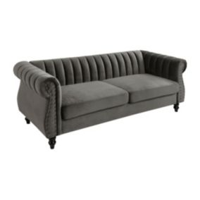 Canapé chesterfield 3 places en velours TRUMBO - Gris