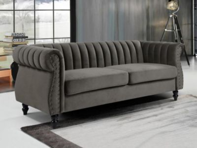 Canapé chesterfield 3 places en velours TRUMBO - Gris