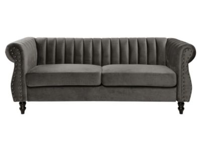 Canapé chesterfield 3 places en velours TRUMBO - Gris