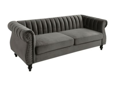 Canapé chesterfield 3 places en velours TRUMBO - Gris