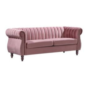 Canapé chesterfield 3 places en velours vieux rose TRUMBO