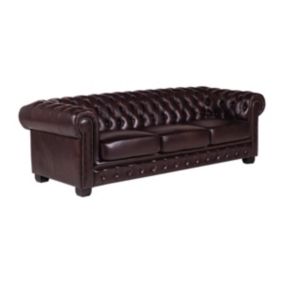 Canapé chesterfield 4 places BRENTON 100% cuir de buffle bordeaux