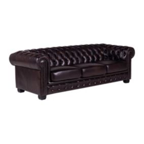 Canapé chesterfield 4 places BRENTON 100% cuir de buffle - Marron reflets châtains