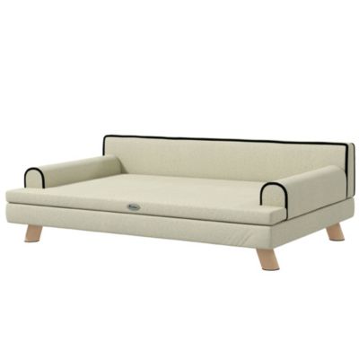 Canapé chien lit pour chien design scandinave coussin moelleux piètement bois dim. 100L x 62l x 32H cm polyester beige