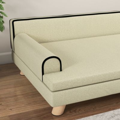 Canapé chien lit pour chien design scandinave coussin moelleux piètement bois dim. 100L x 62l x 32H cm polyester beige