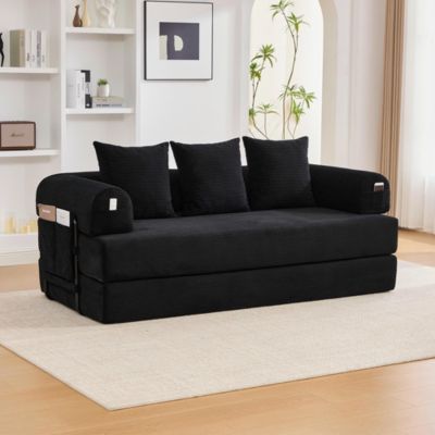 Canapé compressible pliable avec structure métallique,noir,robuste, poches latérales, 3 coussins