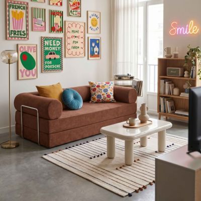Canapé convertible 2 places en tissu coussins modulable 204 cm brique  Oviala