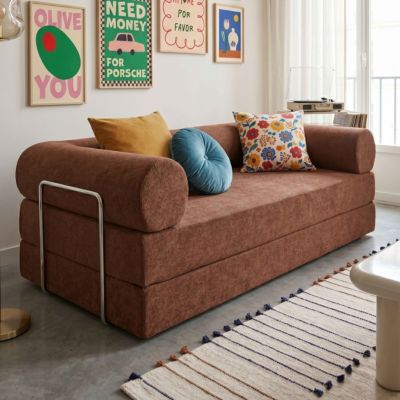 Canapé convertible 2 places en tissu coussins modulable 204 cm brique  Oviala