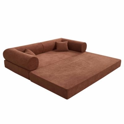 Canapé convertible 2 places en tissu coussins modulable 204 cm brique  Oviala