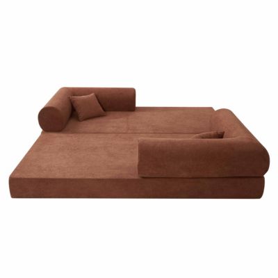 Canapé convertible 2 places en tissu coussins modulable 204 cm brique  Oviala