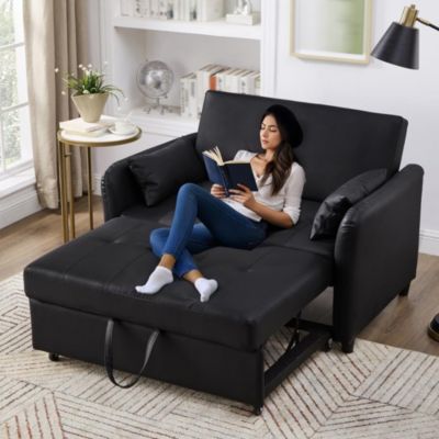 Canapé convertible 2 places, fonction lit, dossier réglable 3 positions, tissu PU imperméable