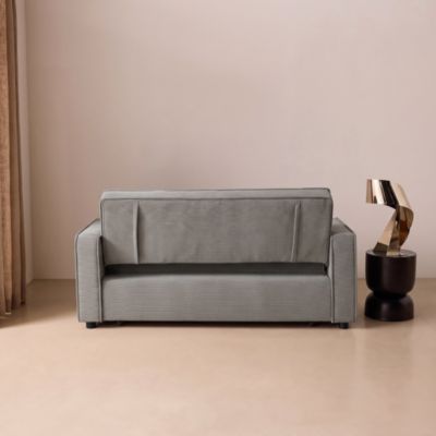 Canapé convertible 2 places gris clair velours côtelé. banquette. lit