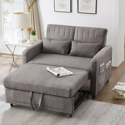 Canapé Convertible 2 Places,Moderne Canapé Convertible avec Fonction De Couchage, Poches Accoudoirs,  Mousse, gris