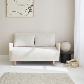 Canapé convertible 2 places scandinave - Panam - pieds bois. bouclettes blanches. banquette. dossier inclinable