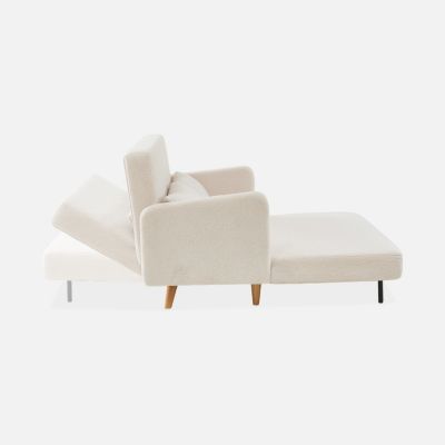 Canapé convertible 2 places scandinave - Panam - pieds bois. bouclettes crème. banquette. dossier inclinable
