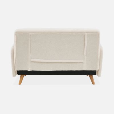 Canapé convertible 2 places scandinave - Panam - pieds bois. bouclettes crème. banquette. dossier inclinable