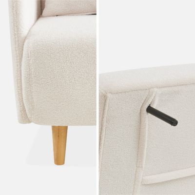 Canapé convertible 2 places scandinave - Panam - pieds bois. bouclettes crème. banquette. dossier inclinable