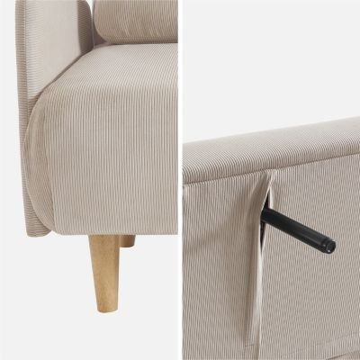 Canapé convertible 2 places scandinave velours côtelé beige - Panam - pieds bois. banquette. dossier inclinable