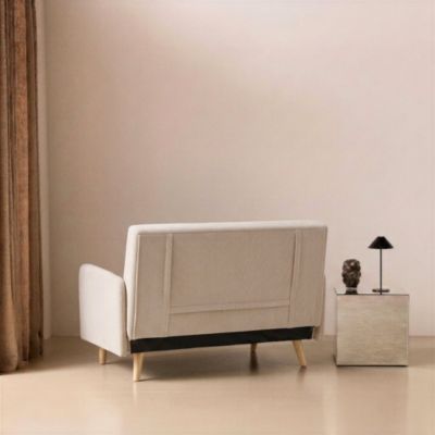 Canapé convertible 2 places scandinave velours côtelé beige - Panam - pieds bois. banquette. dossier inclinable