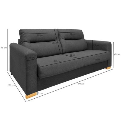 Canapé convertible 2p tissu gris anthracite couchage 140x190 cm - VIGO