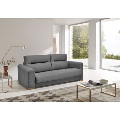 Canapé convertible 2p tissu gris chiné couchage 140x190 cm - VIGO