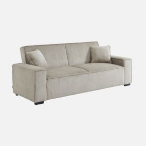 Canapé convertible 3 places beige velours côtelé L 231 x P 96.5 x H 80cm