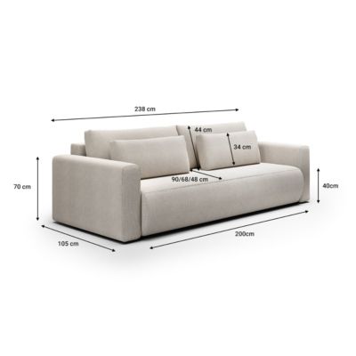 Canapé convertible 3 places coffre Evy Gris Clair