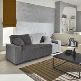 Canapé convertible 3 places gris clair velours côtelé L 231 x P 96.5 x H 80cm