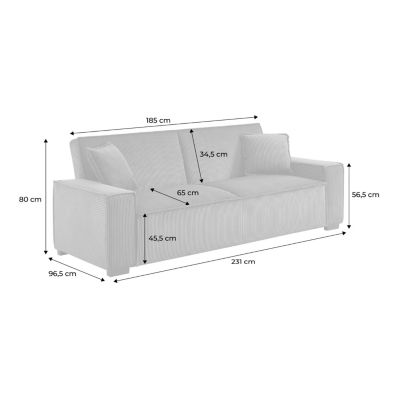 Canapé convertible 3 places gris foncé velours côtelé L 231 x P 96.5 x H 80cm