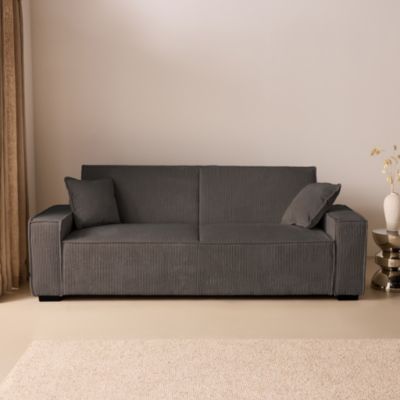 Canapé convertible 3 places gris foncé velours côtelé L 231 x P 96.5 x H 80cm