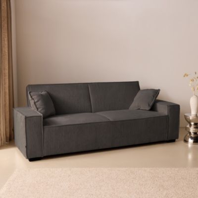 Canapé convertible 3 places gris foncé velours côtelé L 231 x P 96.5 x H 80cm