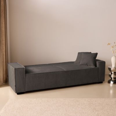 Canapé convertible 3 places gris foncé velours côtelé L 231 x P 96.5 x H 80cm