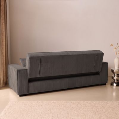 Canapé convertible 3 places gris foncé velours côtelé L 231 x P 96.5 x H 80cm