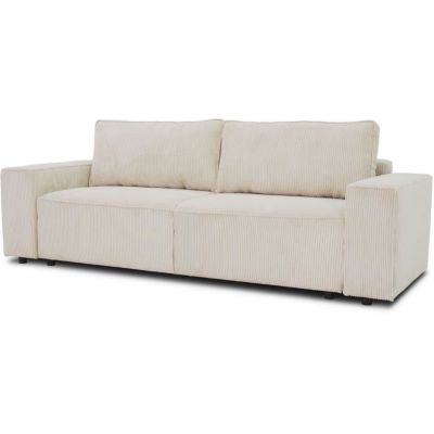 Canapé convertible 3 places JOSH - Tissu Zoom Perle - Coffre de rangement - L 197 x P 117 x H 65 cm