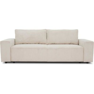 Canapé convertible 3 places JOSH - Tissu Zoom Perle - Coffre de rangement - L 197 x P 117 x H 65 cm