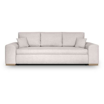 Canapé convertible avec coffre de rangement 3 places - INDIAN - Tissu beige et pieds bois - L250xH88xP98cm
