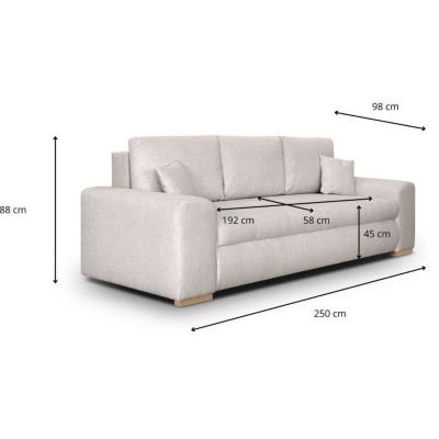 Canapé convertible avec coffre de rangement 3 places - INDIAN - Tissu beige et pieds bois - L250xH88xP98cm