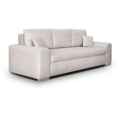 Canapé convertible avec coffre de rangement 3 places - INDIAN - Tissu beige et pieds bois - L250xH88xP98cm