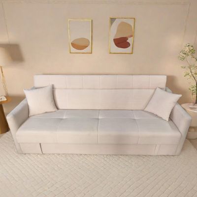 Canapé convertible avec coffre en velours cotelé beige 3 places ADARE