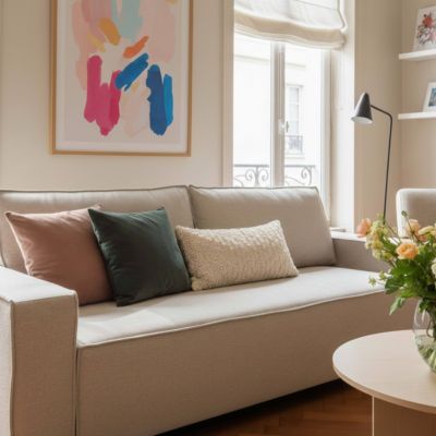 Canapé convertible en tissu 3 places beige L 220 cm   Oviala