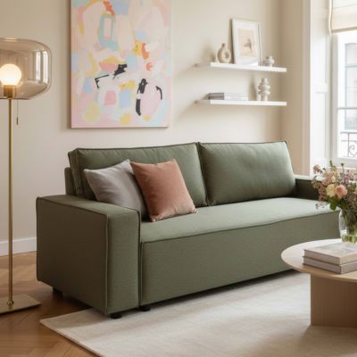 Canapé convertible en tissu 3 places vert L 220 cm   Oviala