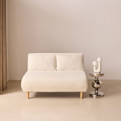 Canapé convertible en tissu bouclettes crème - Guesta - 2 places ...