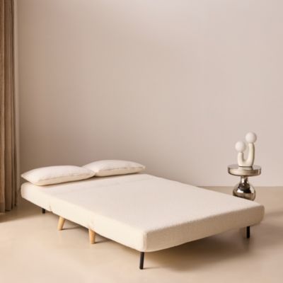 Canapé convertible en tissu bouclettes crème - Guesta - 2 places ...
