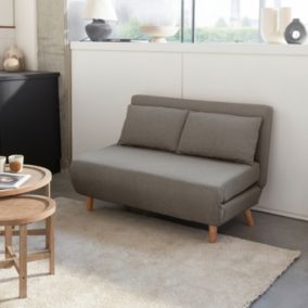 Canapé convertible en tissu - Guesta - 2 places scandinave. pieds bois foncé. gris clair. banquette. dossier inclinable