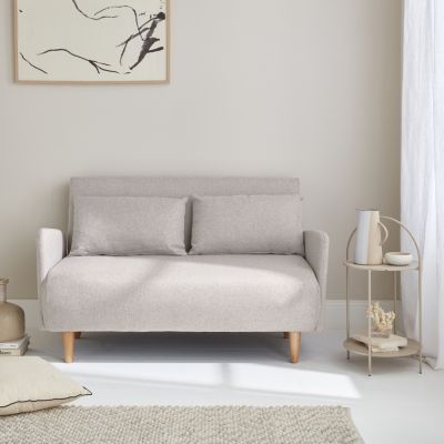 Canapé convertible en tissu - Panam - 2 places scandinave. pieds bois clair. beige. banquette. dossier inclinable