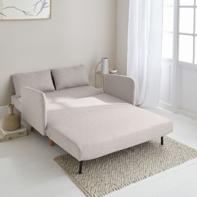 Canapé convertible en tissu - Panam - 2 places scandinave. pieds bois clair. beige. banquette. dossier inclinable