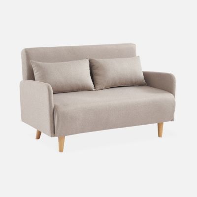 Canapé convertible en tissu - Panam - 2 places scandinave. pieds bois clair. beige. banquette. dossier inclinable