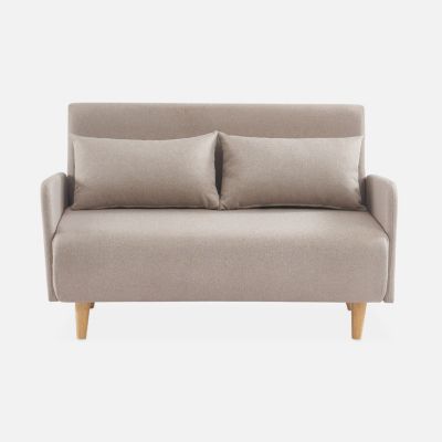 Canapé convertible en tissu - Panam - 2 places scandinave. pieds bois clair. beige. banquette. dossier inclinable